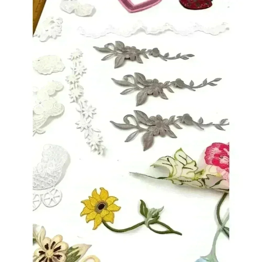 21 PC FLoral Heart Sewon Iron On‎ Patches Applique Mixed Variety Assorted NEW
